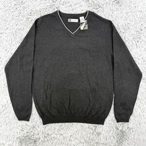 Bachrach‎ Sweater Men's M Dark Gray NWT Merino Wool Silk V-Neck Pullover Preppy